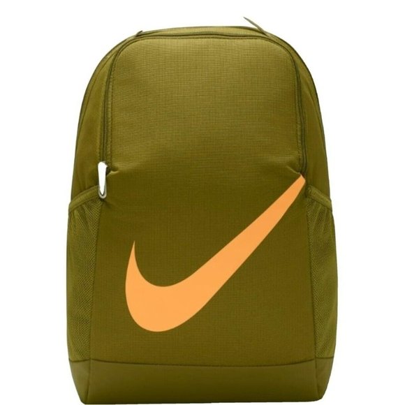 Nike Brasilia Kids Backpack Olive/ Orange Swoosh NEW BACK TO SCHOOL - Picture 1 of 5